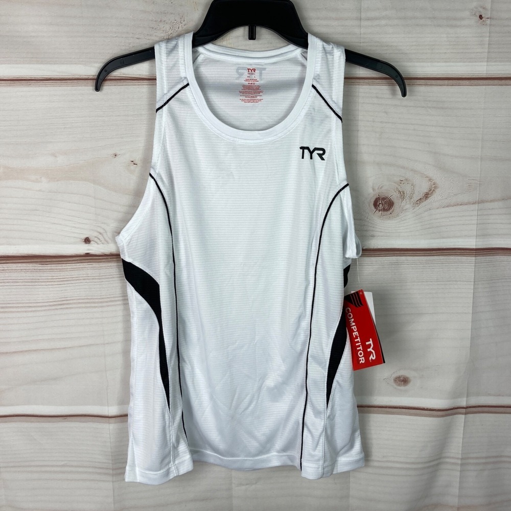 TYR Competitor Top Womens L White Black Tank Scoop Neck Racerback Sleeveless